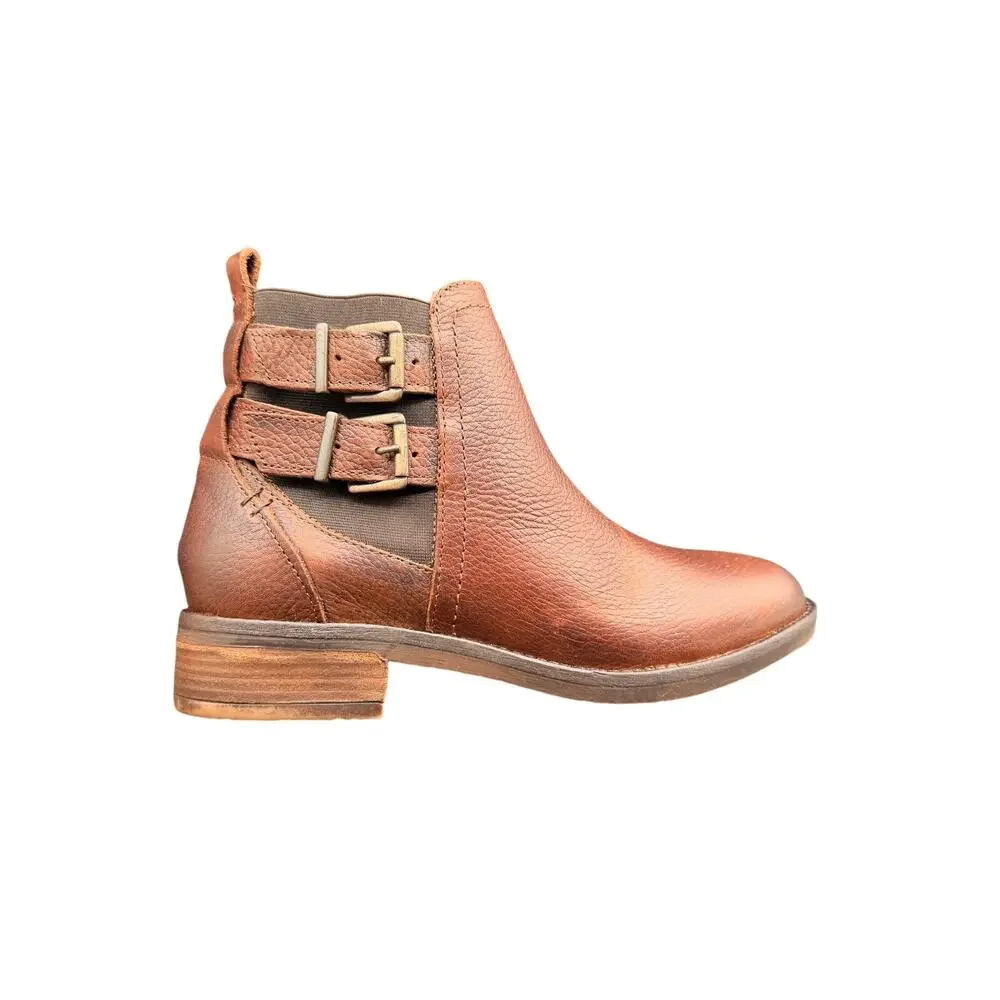 Fat Face Leather Ankle Boots Brown Buckle Chelsea EU 38 US 7.5